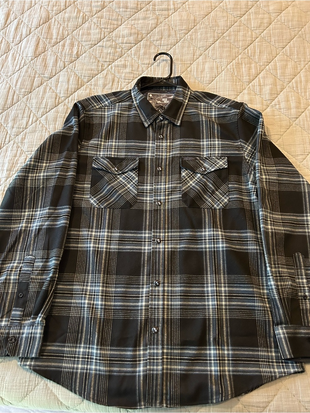 Men's Retro Rifle Wild Wild West Black Plaid Long-Sleeve Button-Down Shirt